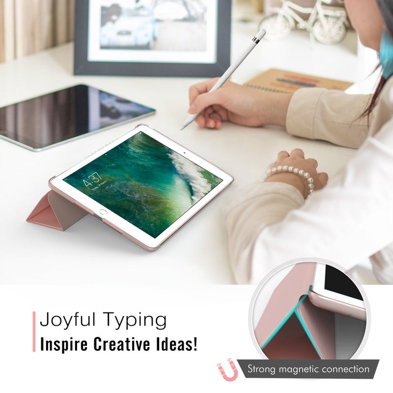 MoKo Case Fit 2018/2017 iPad 9.7 5th / 6th Generation - Slim Lightweight Smart Shell Stand Cover with Translucent Frosted Back Protector Fit Apple iPad 9.7 Inch 2018/2017, Rose Gold(Auto Wake/Sleep) - Image 5