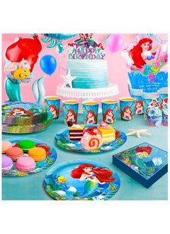 FRUITFUL PARTY Little Mermaid Party Decorations for 10 Guests, 185pcs My Little Mermaid Party Disposable Tableware Kit Little Mermaid Party Plates Cups and Napkins etc Mermaid Party Supplies  - Image 4