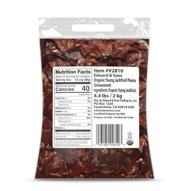 Edward & Sons Edward Sons Organic Young Jackfruit Jackfruit Organic Vegan Meat Vegan Fruit Plant Based Meat Vegan Meat Substitute Unseasoned 44 Pounds - Image 2