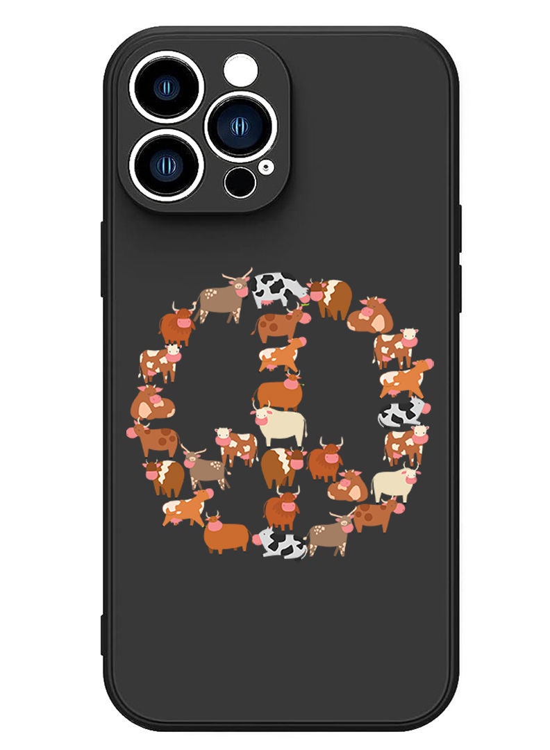 Theodor Protective Slim Fit Case Liquid Silicone Cover with Full Body Protection Anti-Scratch Shockproof Case For iPhone 12 Pro Max Black  - Cows copy - Image 1