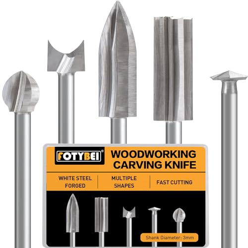 FOTYBEI Wood Carving Drill Bits Set Compatible with Dremel Rotary Tool 5 Different Engraving Drill Accessories Bit Wood Grinding Woodworking Tool with 3mm Shank for DIY Carving Drilling Micro Sculpture - Image 1
