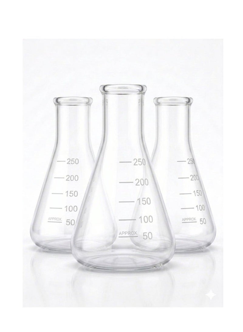 Protect Conical Flask 250ml Borosilicate Glass, Erlenmeyer Flask Heat Resistant Laboratory Measuring Flask for Chemical Lab, School & Scientific Use - Image 3