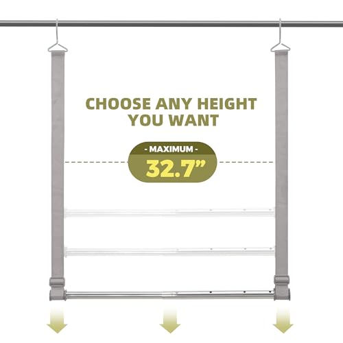 STORAGEIDEAS Hanging Closet Rod, 17-28In Width and Up to 32In Height Closet Extender, Double Hanging Bar with Powder-Coated Metal Pole and Adjustable Webbing, Space-Saving Tension Organizer, 2 Pack - Image 4