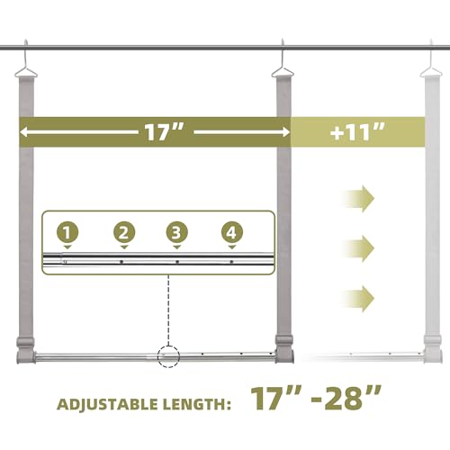 STORAGEIDEAS Hanging Closet Rod, 17-28In Width and Up to 32In Height Closet Extender, Double Hanging Bar with Powder-Coated Metal Pole and Adjustable Webbing, Space-Saving Tension Organizer, 2 Pack - Image 3