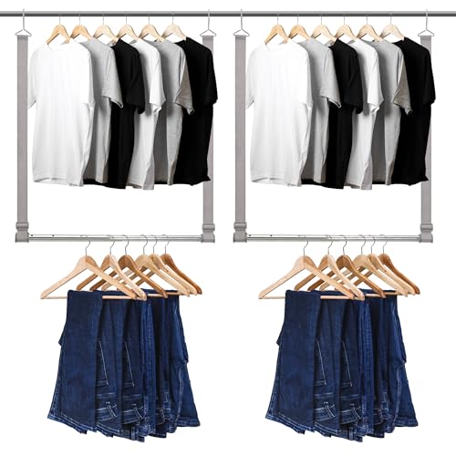 STORAGEIDEAS Hanging Closet Rod, 17-28In Width and Up to 32In Height Closet Extender, Double Hanging Bar with Powder-Coated Metal Pole and Adjustable Webbing, Space-Saving Tension Organizer, 2 Pack - Image 1