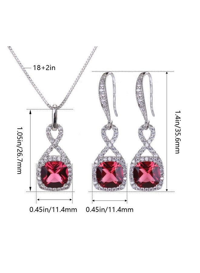 AMYJANE Wedding Jewelry Set For Women - Sterling Silver Red Square Ruby Crystal Cubic Zirconia Wedding Necklace Earring Set Bridal Bridesmaids Jewelry Set Infinity Jewelry For July Birthstone Valentines Day - Image 5