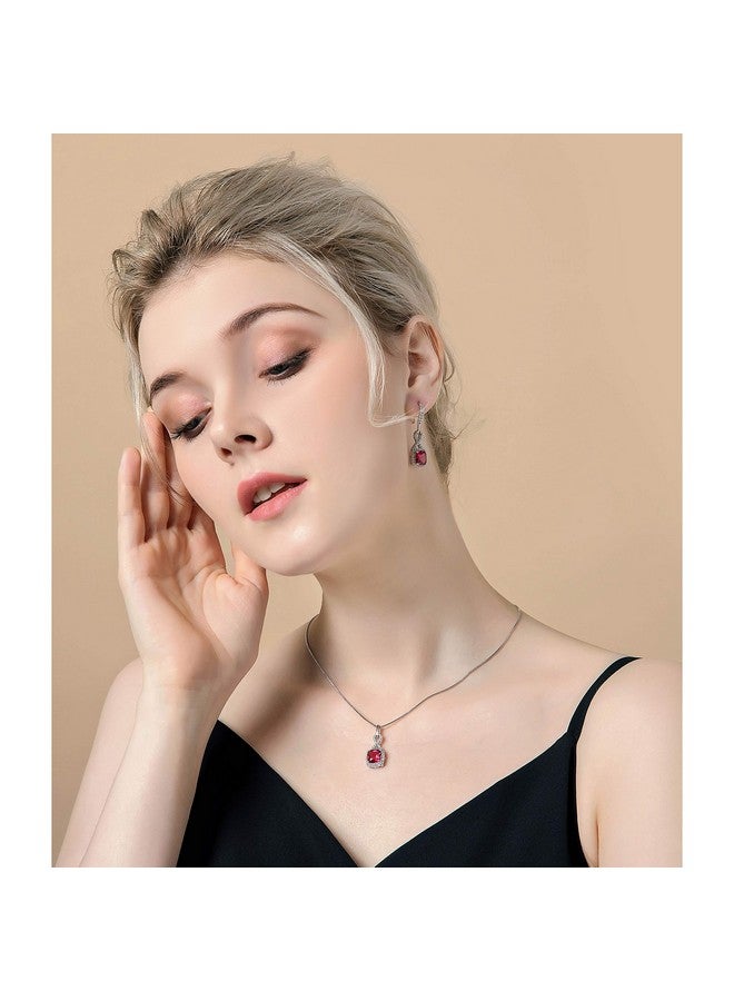 AMYJANE Wedding Jewelry Set For Women - Sterling Silver Red Square Ruby Crystal Cubic Zirconia Wedding Necklace Earring Set Bridal Bridesmaids Jewelry Set Infinity Jewelry For July Birthstone Valentines Day - Image 3