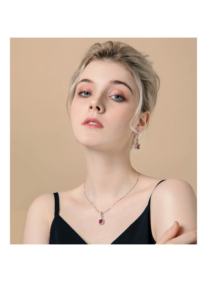 AMYJANE Wedding Jewelry Set For Women - Sterling Silver Red Square Ruby Crystal Cubic Zirconia Wedding Necklace Earring Set Bridal Bridesmaids Jewelry Set Infinity Jewelry For July Birthstone Valentines Day - Image 4