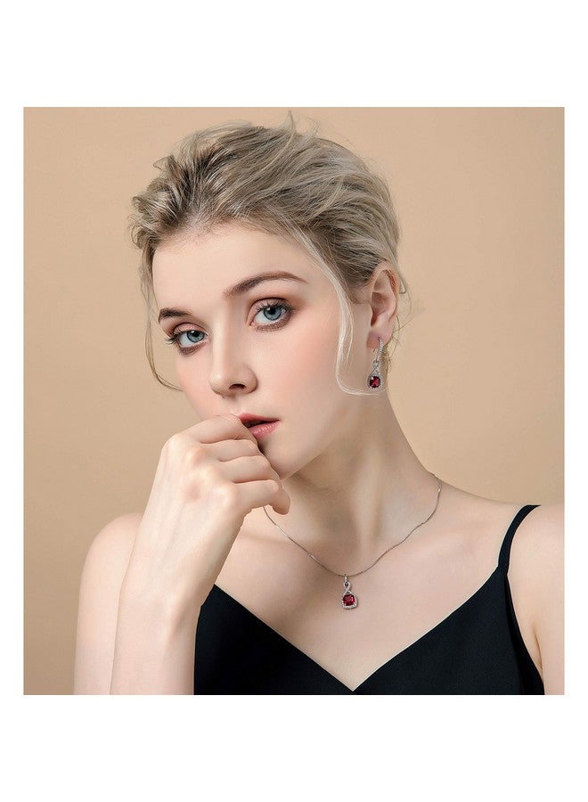 AMYJANE Wedding Jewelry Set For Women - Sterling Silver Red Square Ruby Crystal Cubic Zirconia Wedding Necklace Earring Set Bridal Bridesmaids Jewelry Set Infinity Jewelry For July Birthstone Valentines Day - Image 2