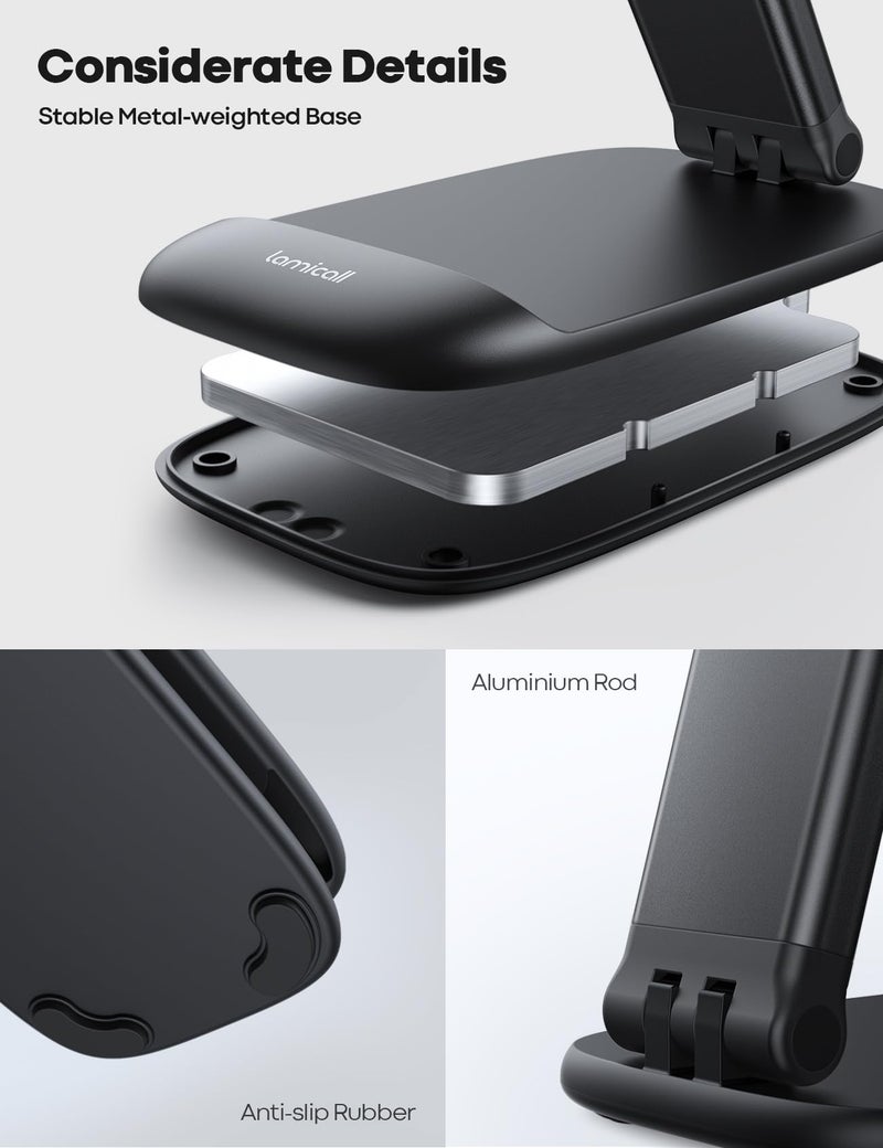 Lamicall Foldable Phone Stand for Desk - Height Adjustable Cell Phone Holder Portable Cellphone Cradle Desktop Dock Compatible with iPhone 16 15 14 13 Pro Max Mini, 12 11 XR X 8 Plus SE, Smartphone - Image 5