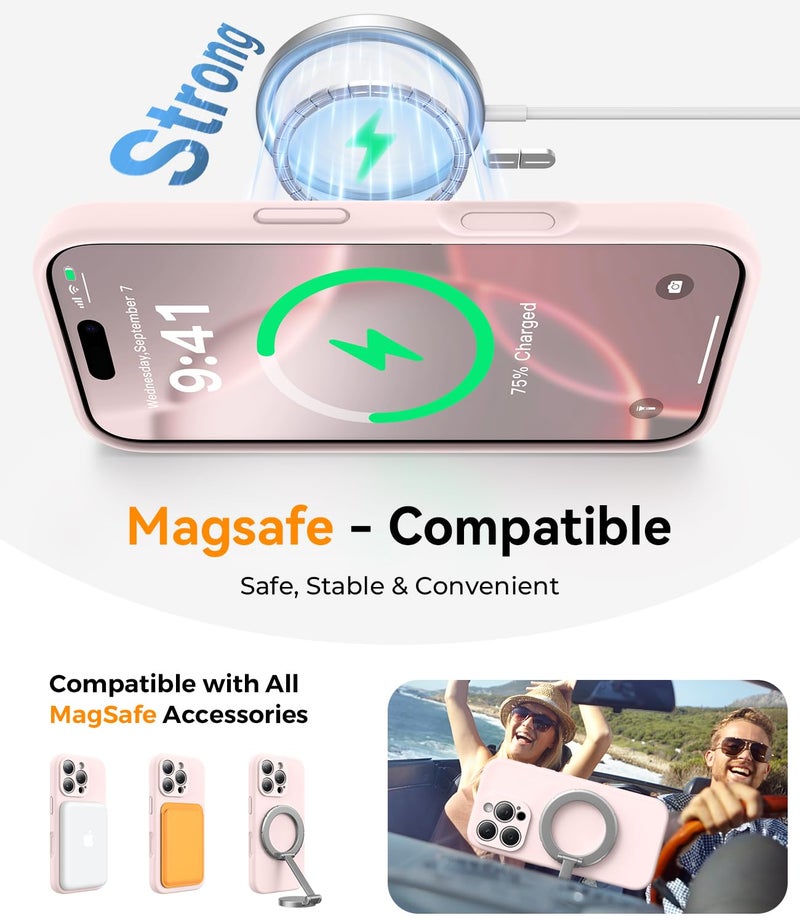 AOTESIER Magnetic Case for iPhone 16 Pro, Upgraded Silicone | Full Camera Protection | Integrated Camera Control Button | MagSafe Compatible | Anti-Scratch Microfiber Lining Phone Case, Chalk Pink - Image 3