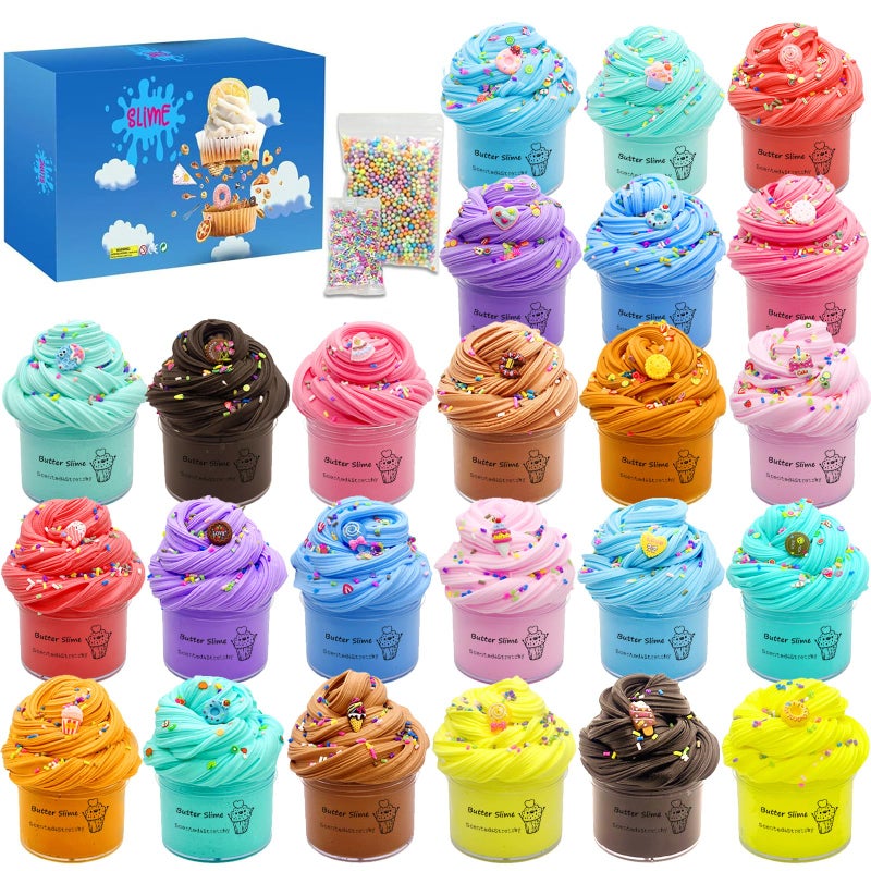 HPLTLKY 24 Pack Slime kit, Butter Slime, Macaroon Colors Cake Donut and Fruit Party Favors Slimeï¼Œ Stretchy and Non-Sticky, Stress Relief Toy for Kids Partys - Image 1