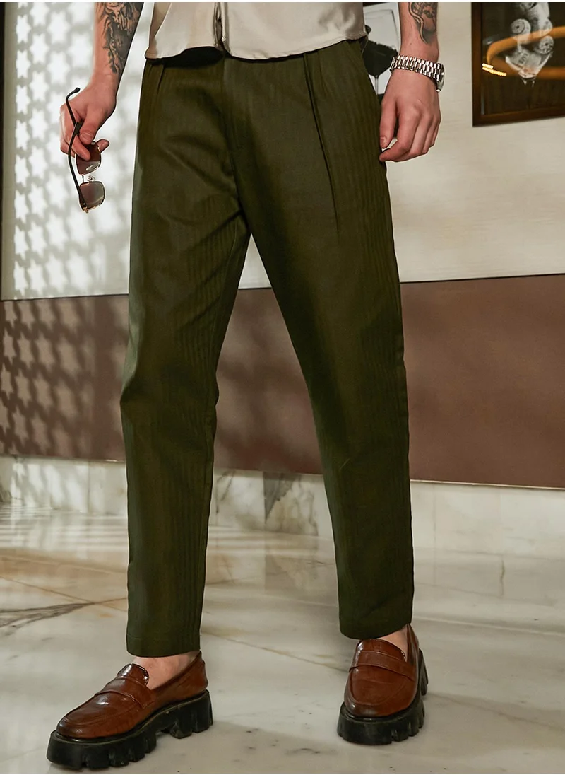 كامبوس سوترا Men's Juniper Green Striped Tailored Trousers