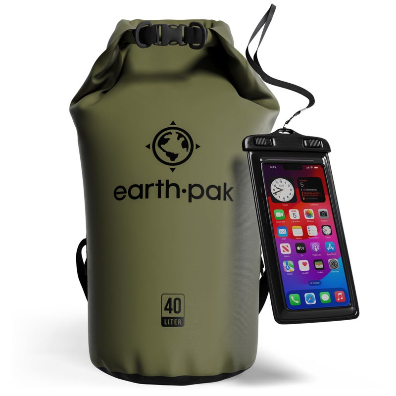 حقيبة جافة مقاومة للماء من Earth Pak مع غطاء قابل لللف وحقيبة ظهر مقاومة للماء تحافظ على جفاف المعدات للكاياك مع حقيبة هاتف مقاومة للماء