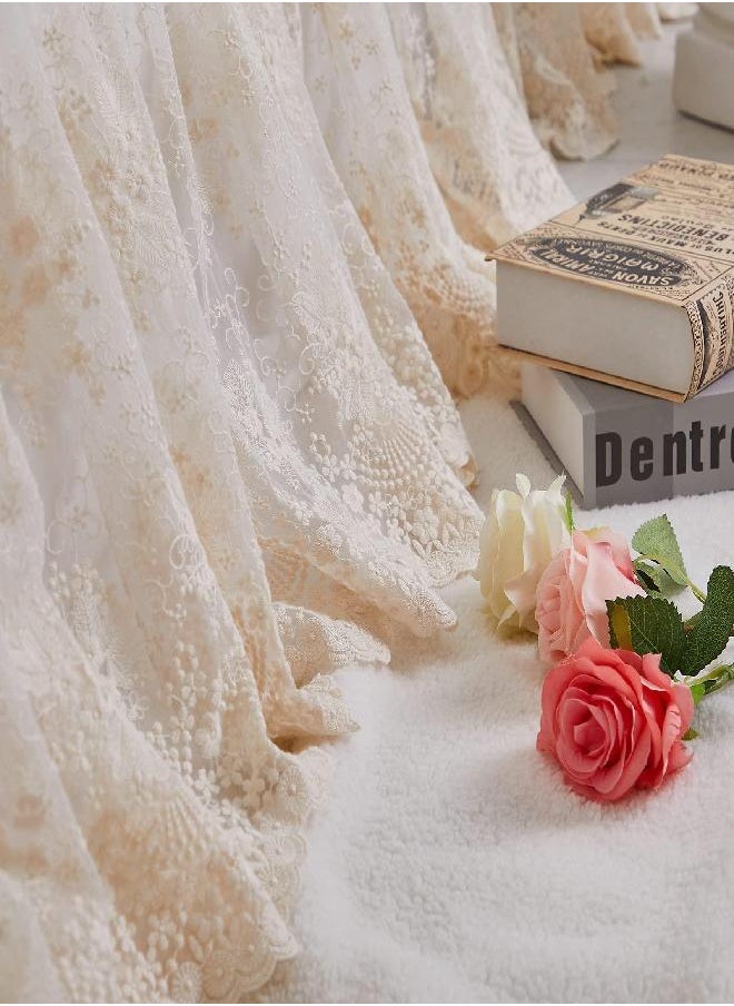 Brandream - Brandream Lace Bed Skirt Queen Size Cream White 18 Inch Drop Romantic Dust Ruffle Split Corners Bed Sheets Cover - Image 1