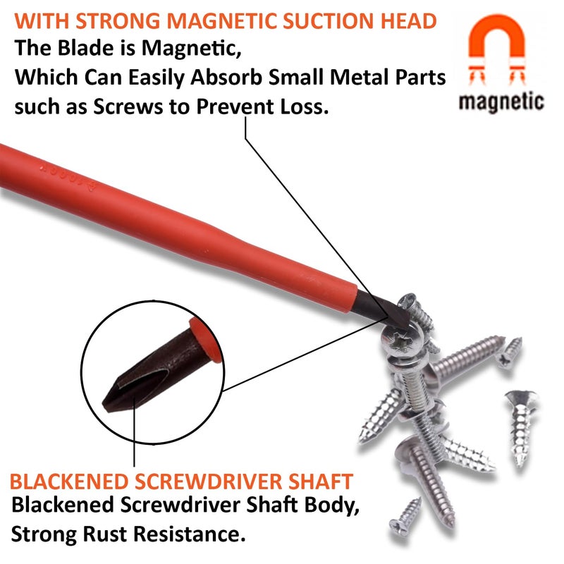 Harden 8 Pcs Insulated Screwdriver Set, Contains 4 Slotted/Flat, 3 Phillips Type Screwdriver and 1 Voltage Tester, Magnetic Professional Electrician VDE Can Withstand 1000V - 802008 - Image 5