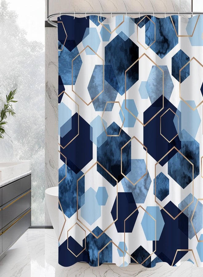 Litabel Blue Shower Curtain Set, Modern Geometric Art Decor Waterproof Bath Curtain, Abstract Fabric Shower Curtain for Bathroom, 72x72 Inch - Image 1