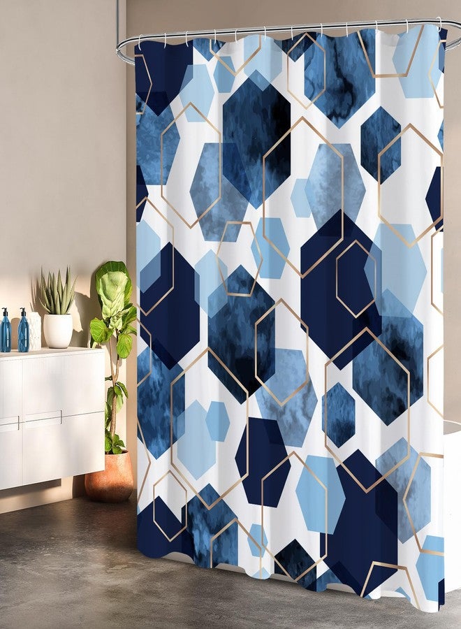 Litabel Blue Shower Curtain Set, Modern Geometric Art Decor Waterproof Bath Curtain, Abstract Fabric Shower Curtain for Bathroom, 72x72 Inch - Image 2