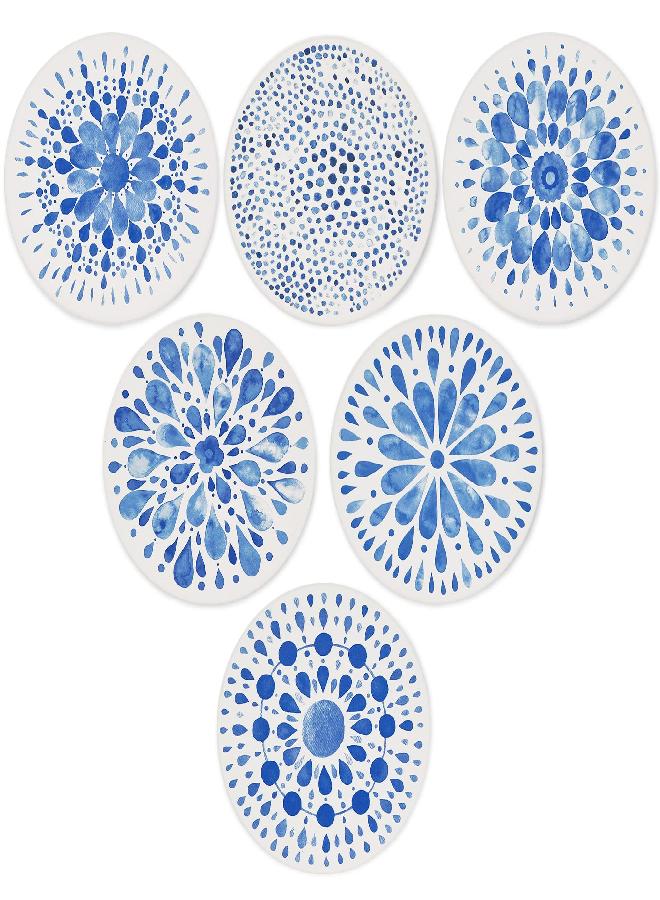 AD Set of 6 Coasters for Drinks Absorbing Round Ceramic Stone Coaster with Cork Base,Tabletop Protection Mat for Mugs and Cups,Office,Kitchen (Indigo Blue 2)