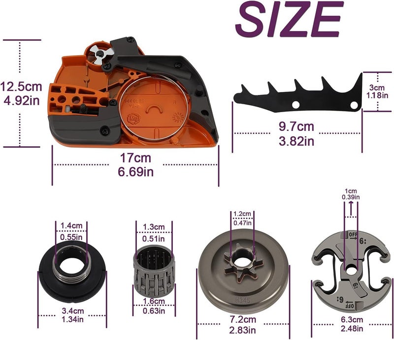Swess 544097902 Chainsaw Brake Clutch Cover Assembly Clutch Cover and 3257T Clutch Drum Sprocket Rim Needle Bearing Kit for Compatible with Husqvarna 445 450 Replaces 578097901 503931801 - Image 2