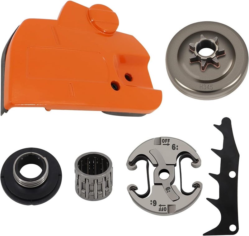 Swess 544097902 Chainsaw Brake Clutch Cover Assembly Clutch Cover and 3257T Clutch Drum Sprocket Rim Needle Bearing Kit for Compatible with Husqvarna 445 450 Replaces 578097901 503931801 - Image 1