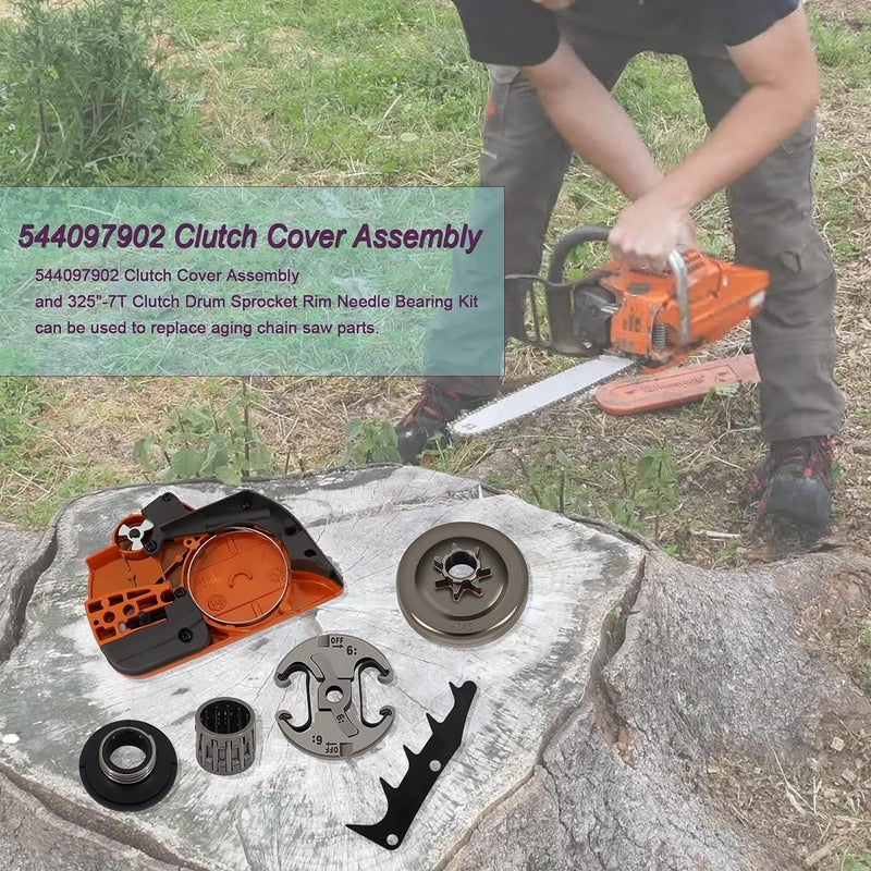 Swess 544097902 Chainsaw Brake Clutch Cover Assembly Clutch Cover and 3257T Clutch Drum Sprocket Rim Needle Bearing Kit for Compatible with Husqvarna 445 450 Replaces 578097901 503931801 - Image 5