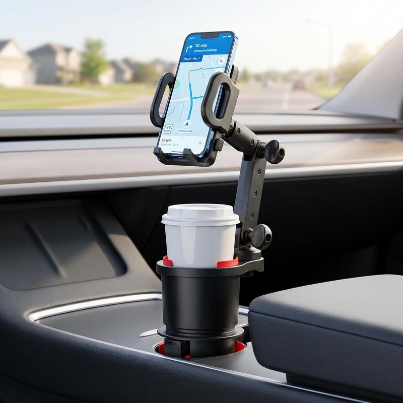CozyNook Car Phone Mount 2 in 1 Cup Holder Phone Holder, Adjustable Base with 360° Rotation, Universal Car Mobile Holder Compatible with All Smartphones - Image 1