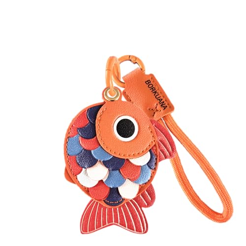 ZOUITY Leather Keychain Holder Case Compatible with AirTag,Cute Protective Cover with Keyring and Lanyard,Anti-Scratch Finder GPS Tracker Case for Wallet Keys,Bag,Pets,Backpack(Red Fish) - Image 1