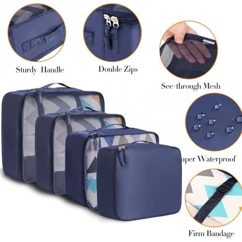 BAGAIL 8 Set Packing Cubes Luggage Packing Organizers for Travel Accessories-Indigo - Image 4