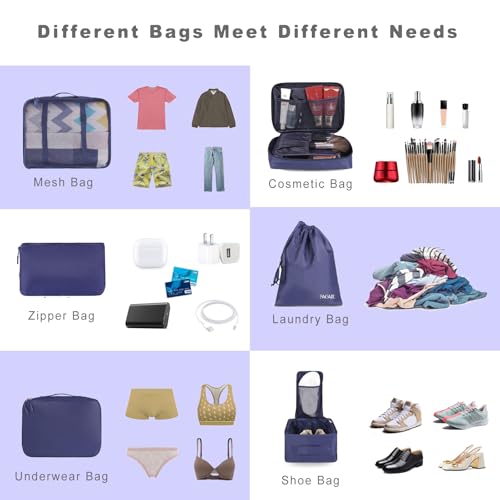 BAGAIL 8 Set Packing Cubes Luggage Packing Organizers for Travel Accessories-Indigo - Image 5