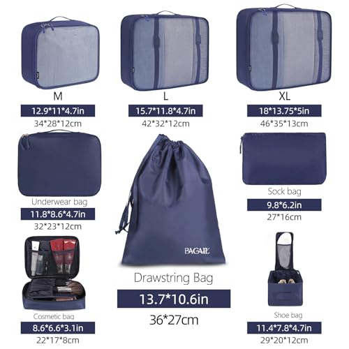 BAGAIL 8 Set Packing Cubes Luggage Packing Organizers for Travel Accessories-Indigo - Image 2