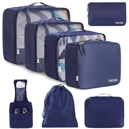 BAGAIL 8 Set Packing Cubes Luggage Packing Organizers for Travel Accessories-Indigo - Image 1