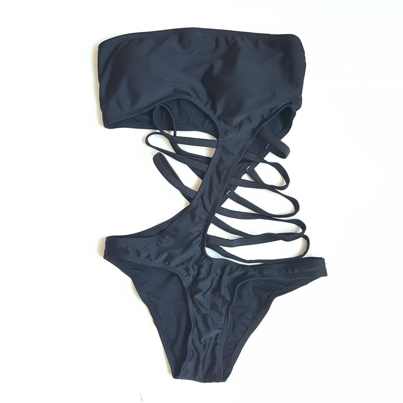 New and Women''s Swimwear Sexy One-Shoulder Black One-Piece Swimsuit Hollow Women''s Split Women''s Ready-Made Swimsuit - Image 3