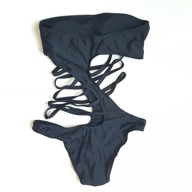 New and Women''s Swimwear Sexy One-Shoulder Black One-Piece Swimsuit Hollow Women''s Split Women''s Ready-Made Swimsuit - Image 4