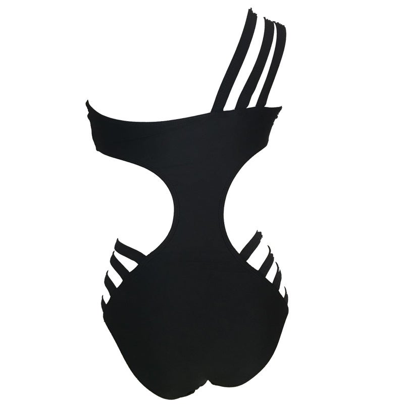 New and Women''s Swimwear Sexy One-Shoulder Black One-Piece Swimsuit Hollow Women''s Split Women''s Ready-Made Swimsuit - Image 5