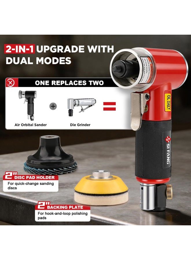 SI FANG 2 Inch Pneumatic Mini Orbital Sander Right Angle Air Die Grinder, Surface Prep Rotary Tool Polisher Kit with Various Quick Change Roll Lock Sanding Discs [Upgraded Polishing and Grinding] - Image 2