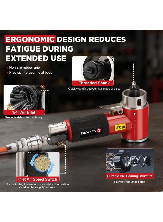 SI FANG 2 Inch Pneumatic Mini Orbital Sander Right Angle Air Die Grinder, Surface Prep Rotary Tool Polisher Kit with Various Quick Change Roll Lock Sanding Discs [Upgraded Polishing and Grinding] - Image 5