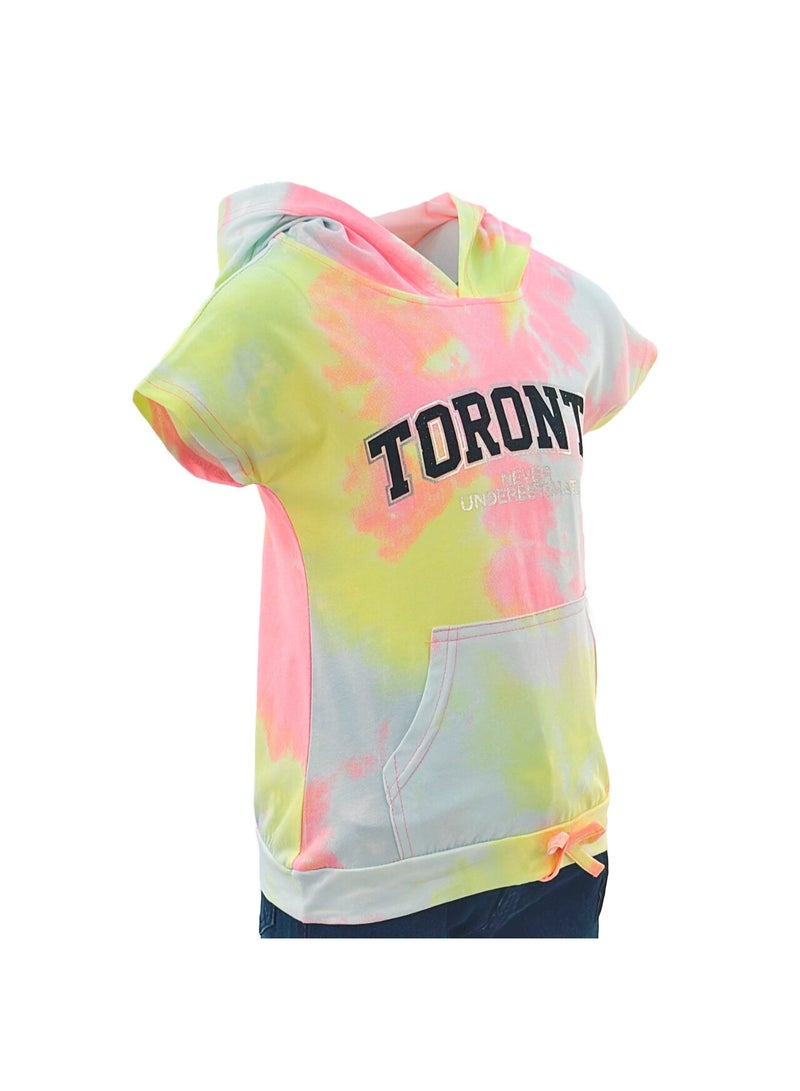 JOANNA JOANNA 23KY407B Girl's Toronto Never Underestimate Print Lowered Pocket Hoodie Short Sleeve T-Shirt - Pink/Yellow/Purple  - Image 2