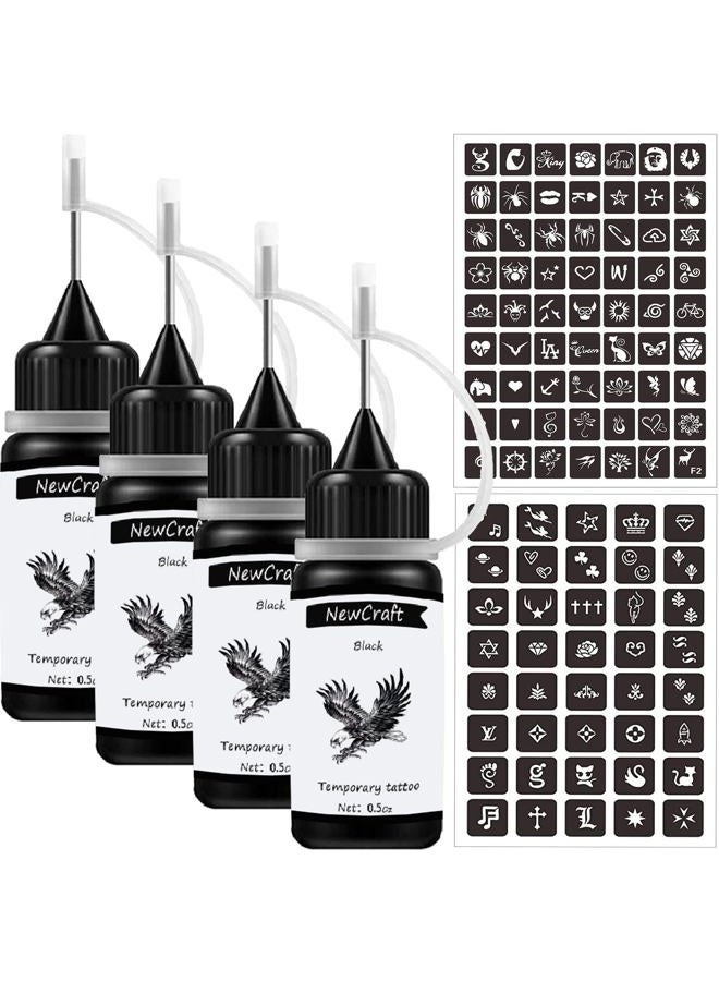 NewCraft 4 Packs Black Temporary Tattoo Ink and Stencils for Women Men, Trend DIY Fake Freckles 103 Pcs Stencils Temporary Tattoo Kit - Image 1