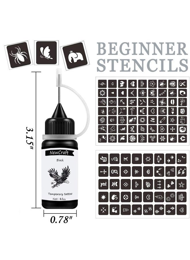 NewCraft 4 Packs Black Temporary Tattoo Ink and Stencils for Women Men, Trend DIY Fake Freckles 103 Pcs Stencils Temporary Tattoo Kit - Image 2