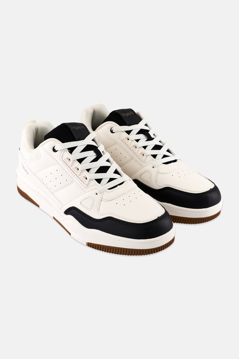 Algspar Men Leather Upper Lace Up Casual Shoes, White - Image 1