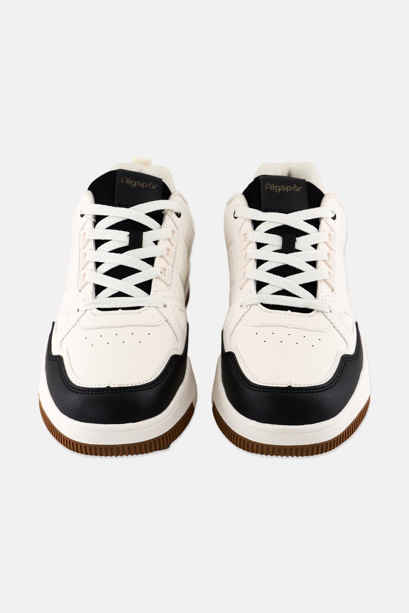 Algspar Men Leather Upper Lace Up Casual Shoes, White - Image 4