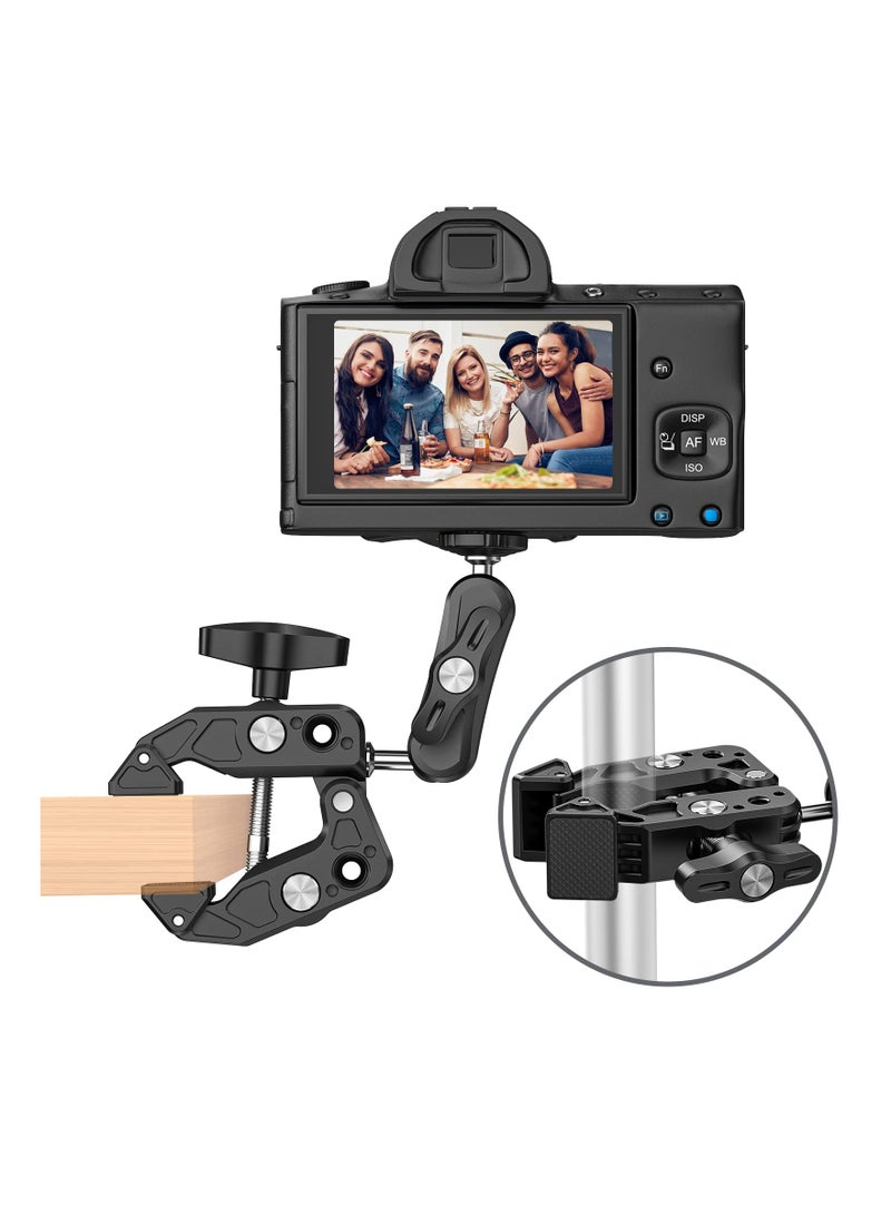 Versatile Camera Clamp Mount with 1/4''-20 and 3/8''-16 Threads, 360° Double Ball Head Adapter for DSLR Cameras, Lights, Hooks, Shelves, Rods, and Cross Bars - Compatible with Most Cameras. - Image 2