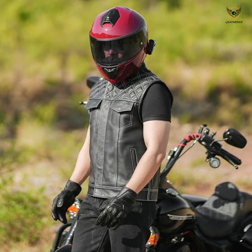 Leatherick Mens Black Motorcycle Vests - SOA Club & Traditional Paisley Satin Liner Leather Biker Vests (US, Alpha, Large, Regular, Regular, Black (White Diamond)) - Image 5