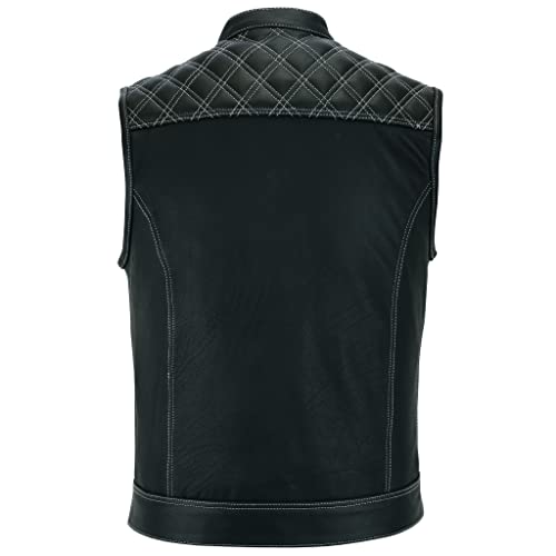 Leatherick Mens Black Motorcycle Vests - SOA Club & Traditional Paisley Satin Liner Leather Biker Vests (US, Alpha, Large, Regular, Regular, Black (White Diamond)) - Image 3