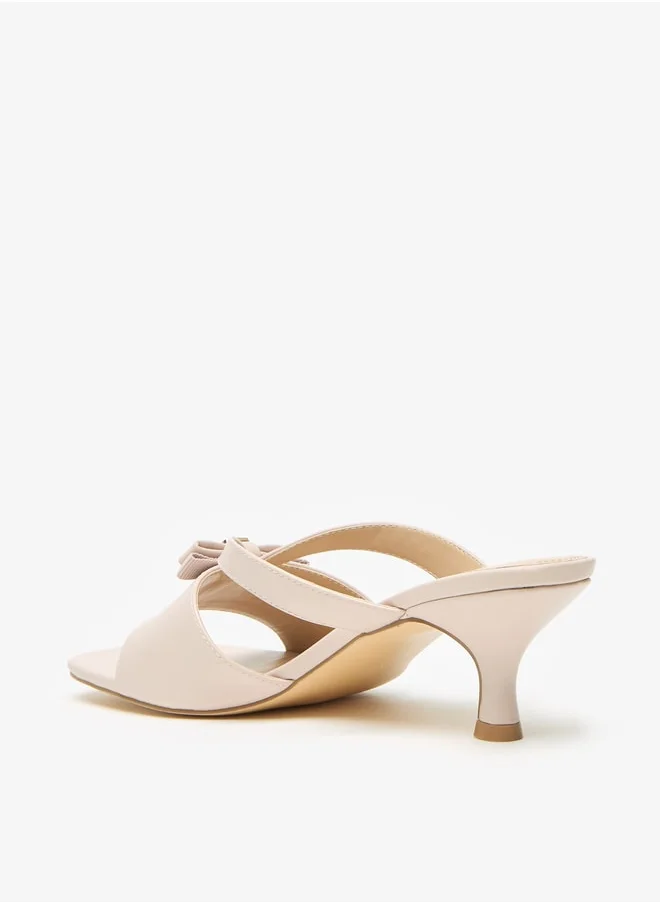 Flora Bella By Shoexpress Women Bow Accent Slip-On Sandals with Kitten Heels