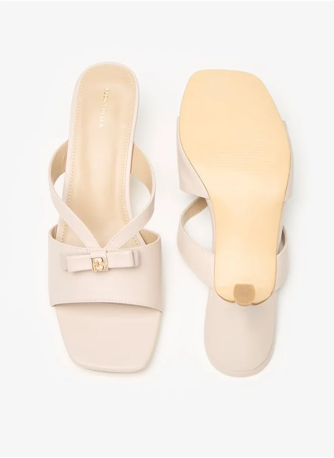 Flora Bella By Shoexpress Women Bow Accent Slip-On Sandals with Kitten Heels