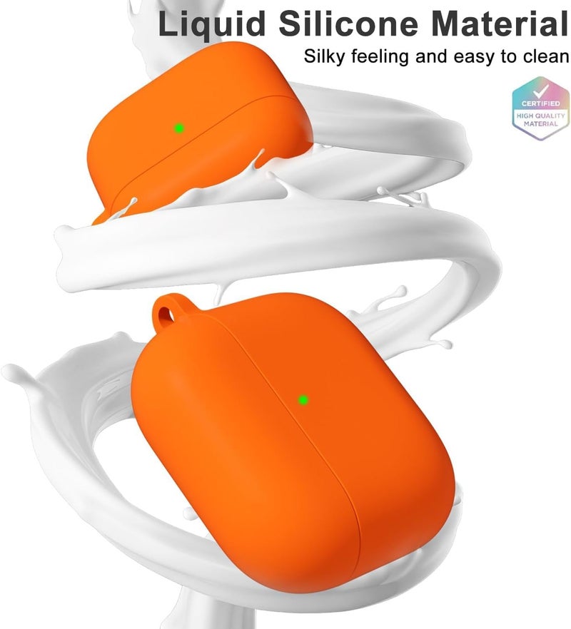 Meyaar for Apple AirPods Pro 3 ​​​​​​​Case Cover with Keychain, Soft Skin Silicone Case Cover, Full Protective Case Cover Compatible with AirPods Pro (3rd Generation) Case 2025 (Orange) - Image 5