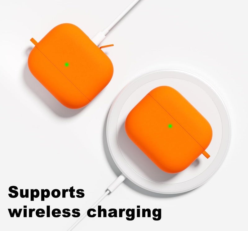 Meyaar for Apple AirPods Pro 3 ​​​​​​​Case Cover with Keychain, Soft Skin Silicone Case Cover, Full Protective Case Cover Compatible with AirPods Pro (3rd Generation) Case 2025 (Orange) - Image 3