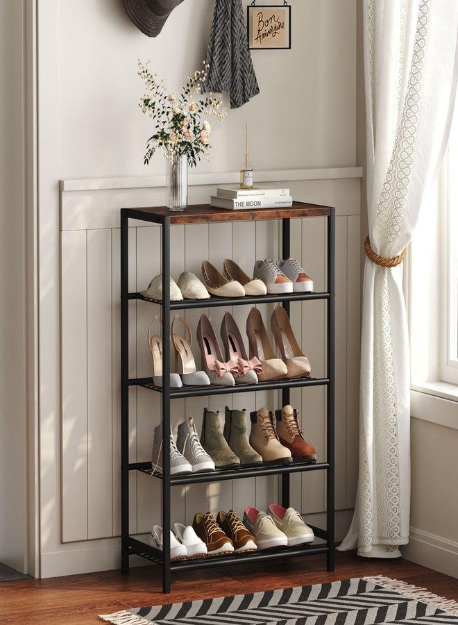 Yusong Shoe Rack Organizer, 5 Tier Industrial Shoe Storage Shelf, Narrow Sturdy Metal Shoe Shelves for Closet Entryway, Rustic Brown - Image 2